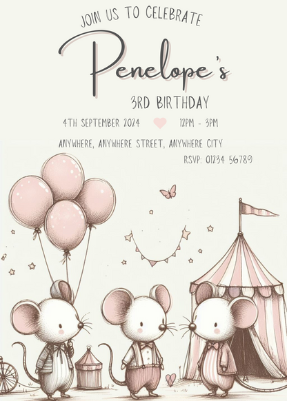Circus Mice Birthday Invitation