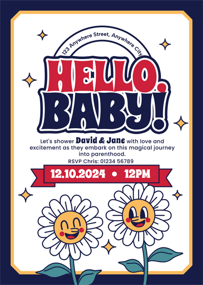 Cartoon Flower Baby Shower Invitation