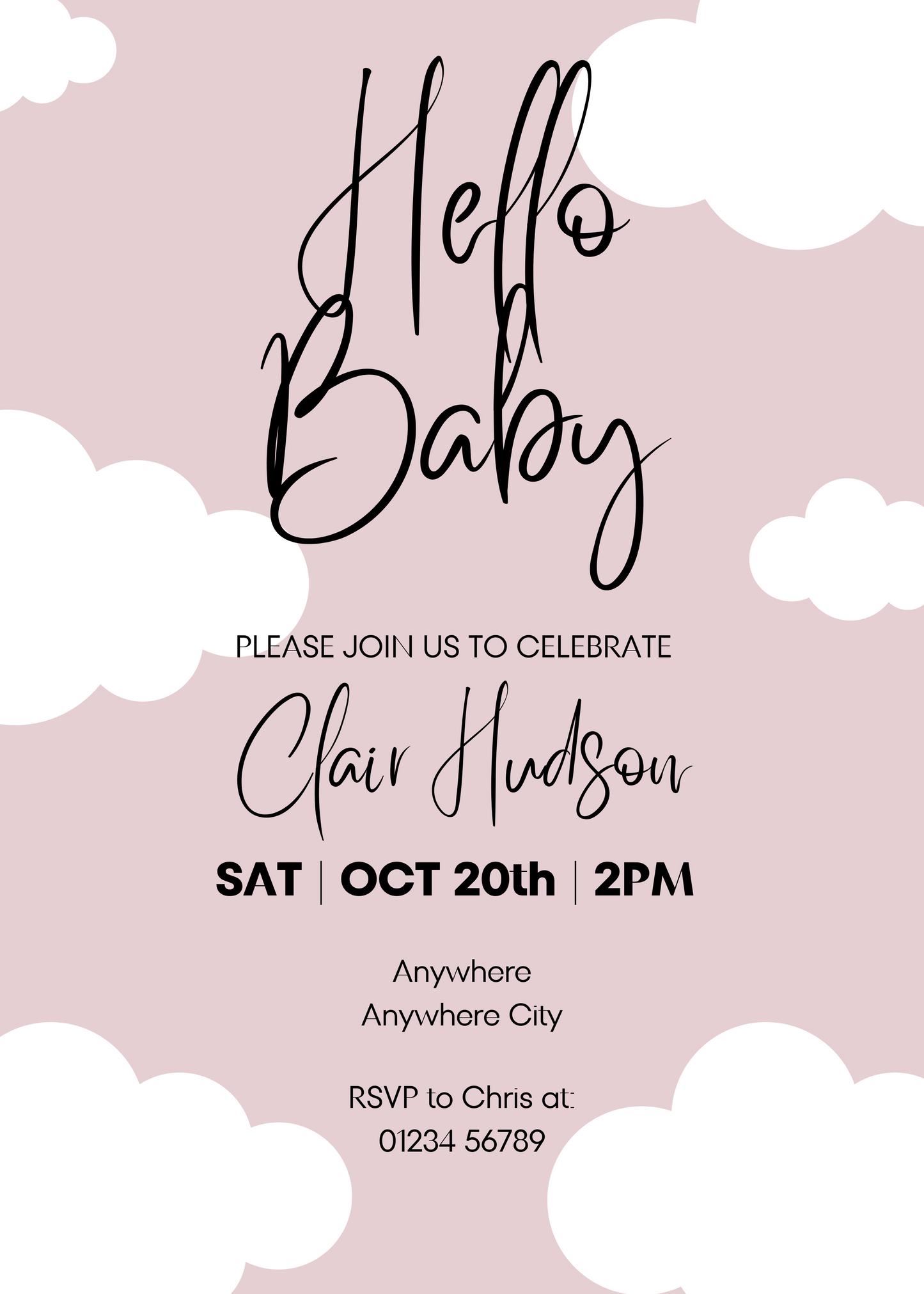 Pink Clouds Baby Shower Invitation