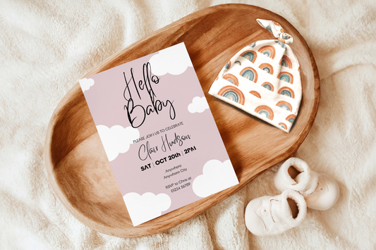 Pink Clouds Baby Shower Invitation