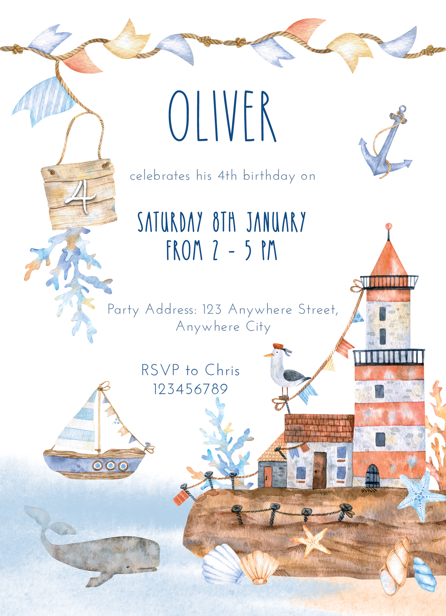 Coastal Lighthouse Birthday Invitation