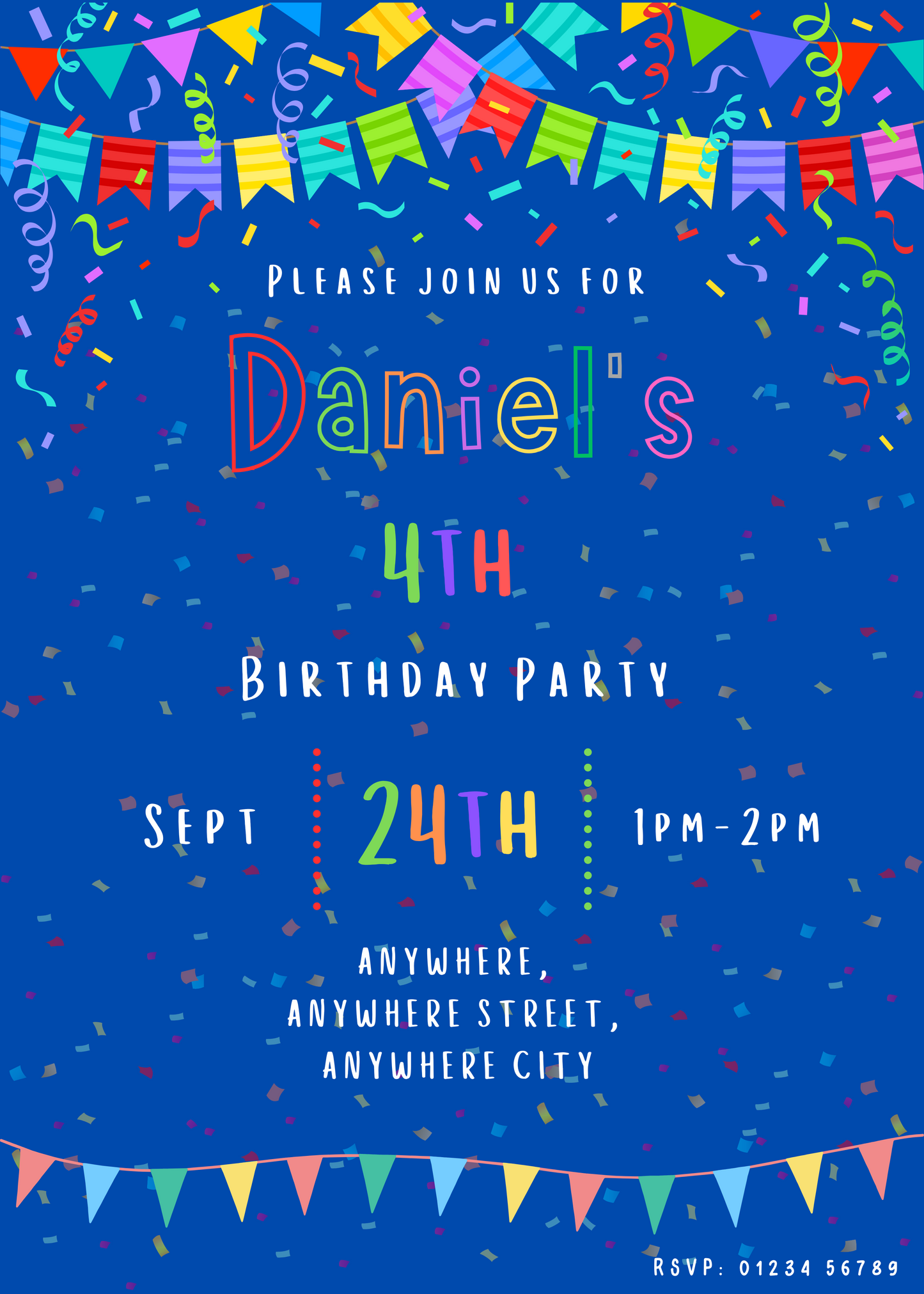 Colourful Bunting Birthday Party Invitation