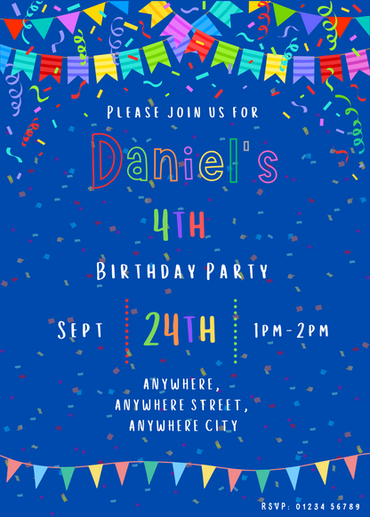 Colourful Bunting Birthday Party Invitation
