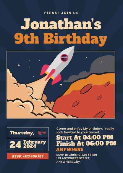 Rocket Birthday Invitation