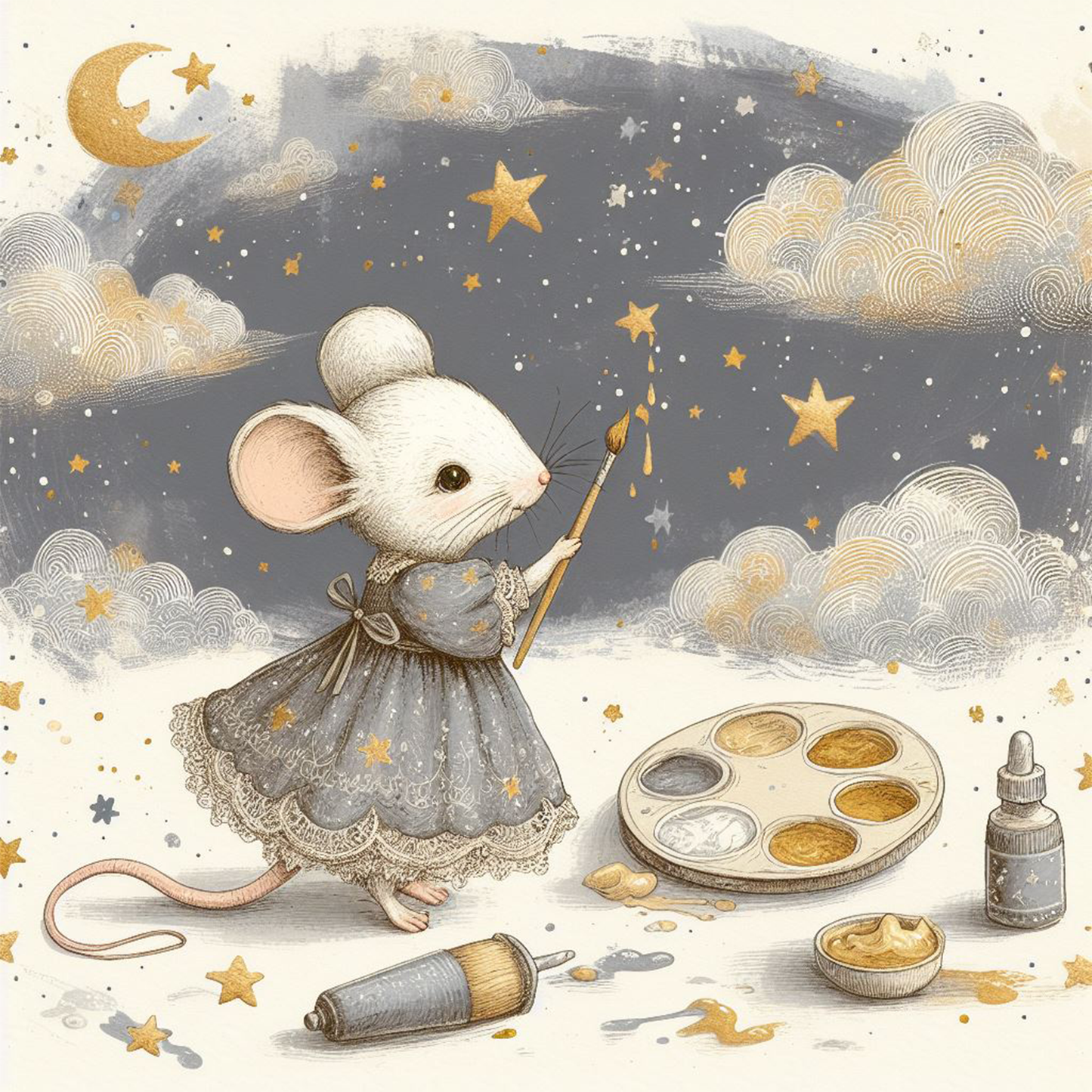 Stardust Mice Collection: Painting in the moonlight