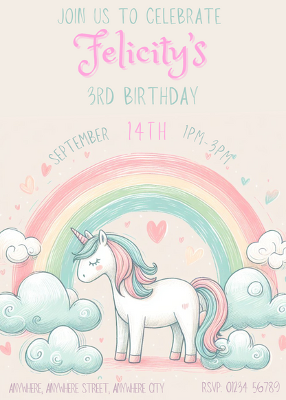 Unicorn Rainbow Birthday Invitation